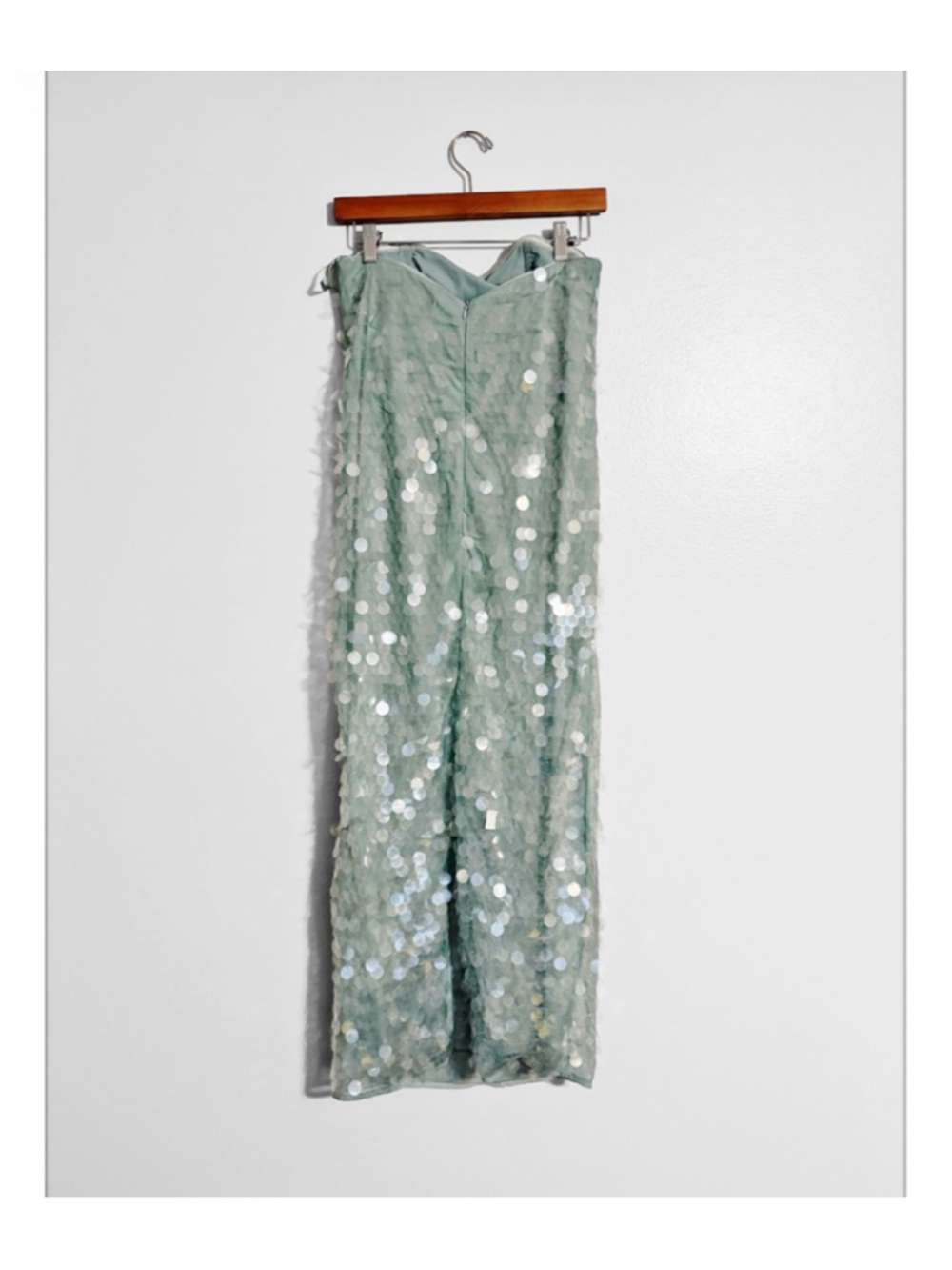 STAUD Strapless Sequin Column Dress in Mint Green - Picture 6 of 15